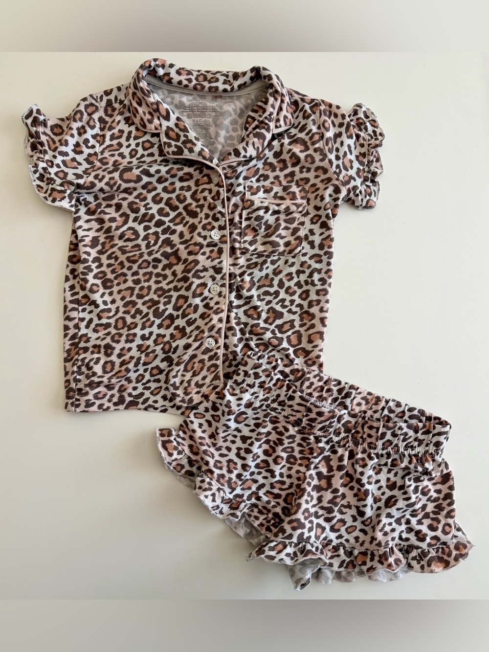 Tahari Girls 3T Leopard Print Summer Pajama Set Ruffle Sleeve, Ruffle Shorts
